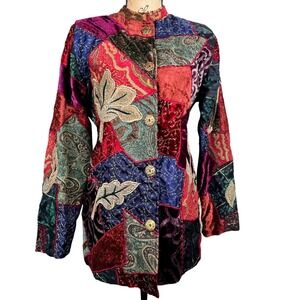 Indigo Moon Patchwork Velvet‎ Brocade Jacket Small Multicolor Boho Art to Wear